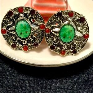 Asian inspired Robert Rose round clip back earring